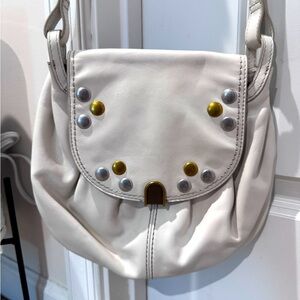 Fossil Gigi White Leather Flap Crossbody w/ Metallic Accents in Great Condition